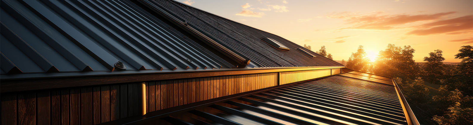 sunset over metal roof